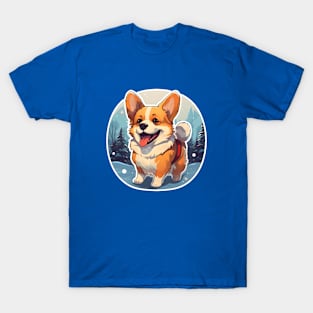 Happy Corgi in the snow Holidays T-Shirt